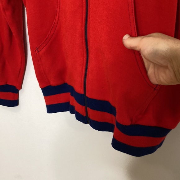 Vintage Sweater Mens XL Red Blue Full Zip Track Jacket 70s Soccer Coach Patches - Picture 7 of 14